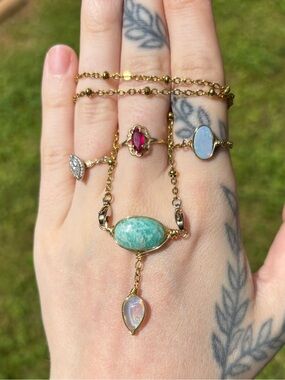 Amazonite and aura opal double dangle interchangeable necklace